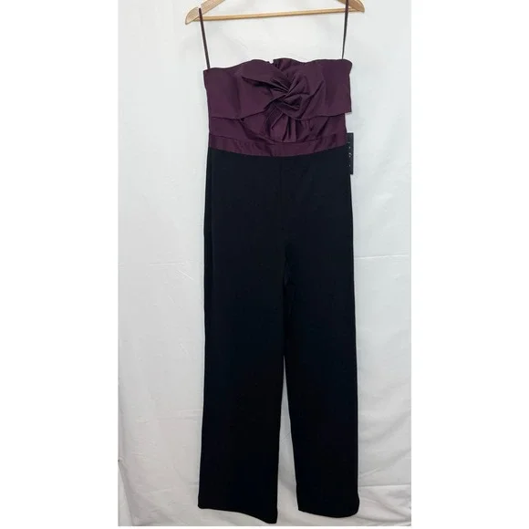 White House Black Market WHBM Strapless Twist Plum Black Jumpsuit 6 Wide Leg - Picture 3 of 10